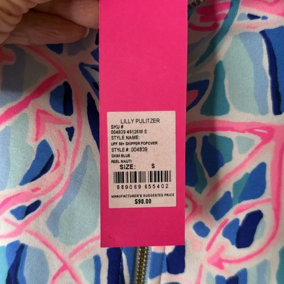 Lilly Pulitzer Skipper Popover, UPF50+ in Skim Blue Reel Nauti, Small. - Picture 9 of 13